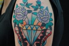 Half-sleeve diamond and flowers tattoo