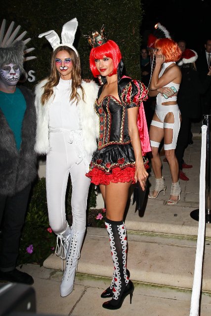 Halloween costume with red wig