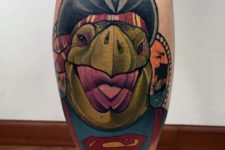 Pirate turtle tattoo on the leg
