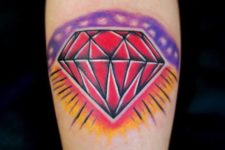 Red, purple and yellow diamond tattoo