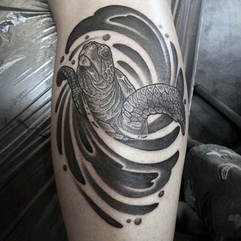 Turtle with ocean waves tattoo