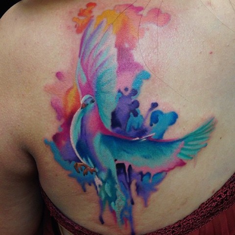 Watercolor tattoo on the back
