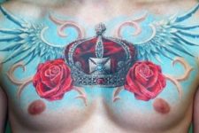 Wings, roses and crown tattoo