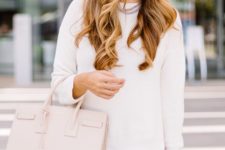 15 a white top, a pink pleated mini skirt, a blush bag for a girlish look