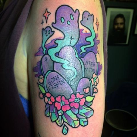 Half-sleeve neon ghosts tattoo