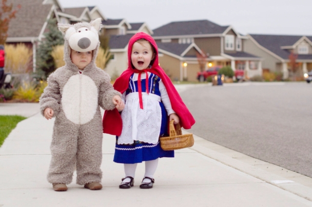 Little red riding hood and wolf costumes for boy and girl