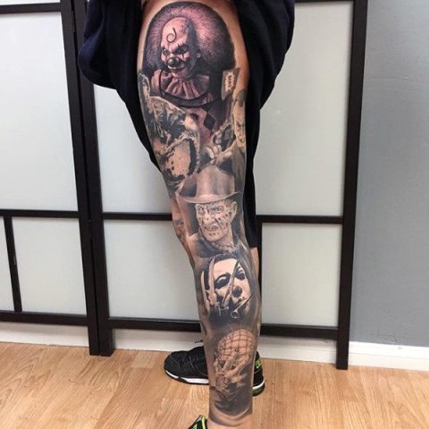 Scary movies characters tattoos on the leg