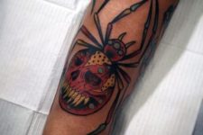 Spider with image of skull tattoo