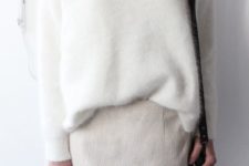 11 a white mini skirt and an oversized white angora sweater for a minimal chic outfit