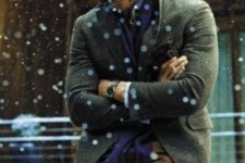 12 brown pants, a green tweed jacket, a navy scarf for comfy layering