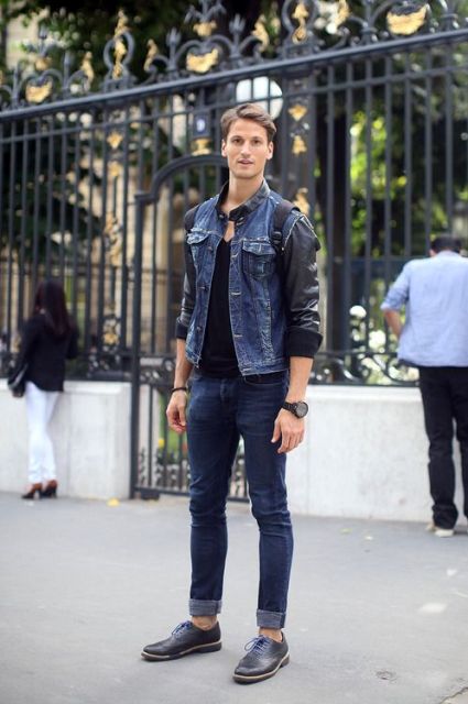 Buy Mens Denim Jacket With Leather Sleeves Online In India  Etsy India