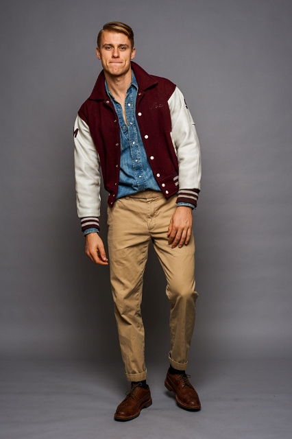 Burgundy Varsity Jacket Outfits For Men (54 ideas & outfits) | Lookastic