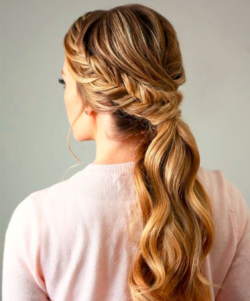 a braided low ponytail with some bangs is great as a casual hairstyle