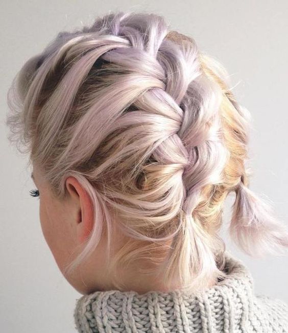 pastel hair with braids on top looks cute and trendy