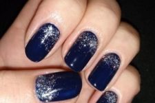 14 navy nails with silver glitter touches look bold and festive