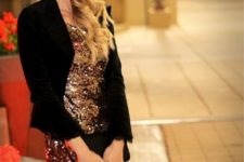 16 a rose gold sequin mini dress and a black jacket is all you need to look amazing