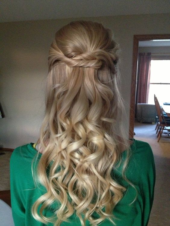 a twisted and curly half updo is timeless classics for any holiday party