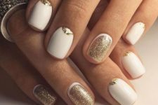 16 white nails with gold – half moon nails in both colors