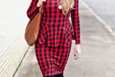 winter outfit with a checked dress