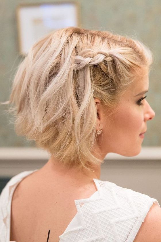a bob with waves and a braided halo plus volume is a cool idea for a wedding, it may be worn by anyone