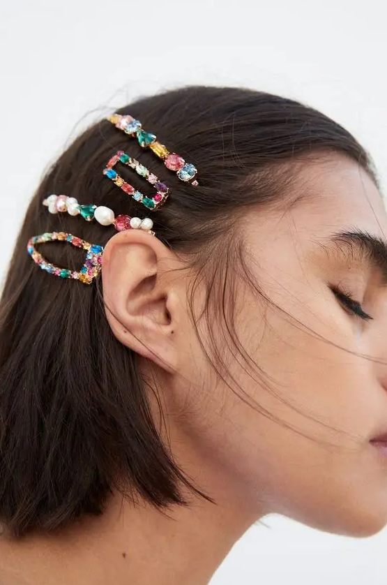 colorful gemstone hairpins and barrettes are an amazing way to accent your hairstyle in the best way possible