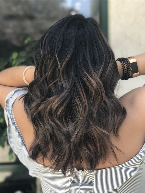 black hair with dark ash brown balayage to stand out