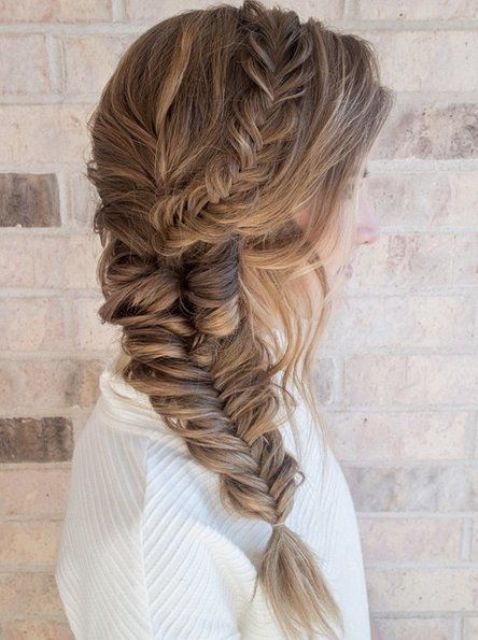 a largre fishtail braid coming up the head is a wow idea for winter