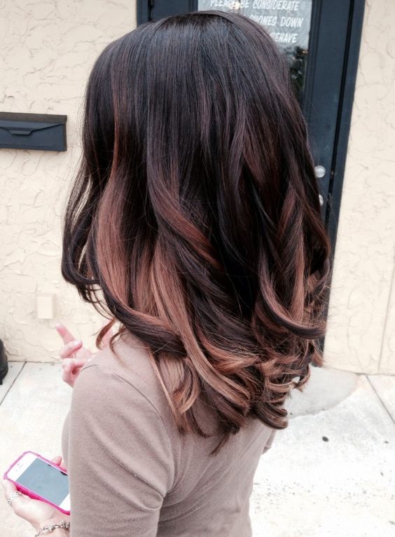 dark plum hair with some rose gold and chestnut highlights