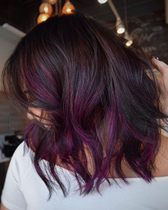 brunette hair with purple highlights｜TikTok Search
