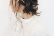 11 a messy low bun, some hair down for an effortlessly chic look