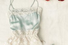 05 powder blue lingerie in vintage style with white lace and with spaghetti straps