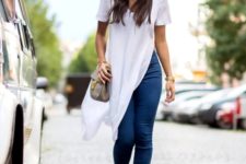 With jeans, brown mules and gray bag