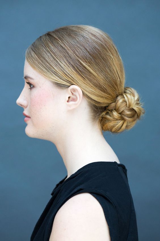 a braided low bun is a great and fresh take on a usual bun