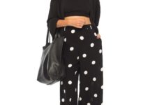 With black crop top, black cardigan, tote and sandals
