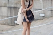 With mini dress and black sandals