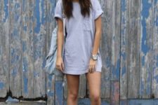 With shirtdress, platform shoes and backpack