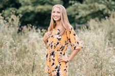 floral print romper outfit for senior portaits