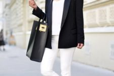 spring work outfit in b&w tones