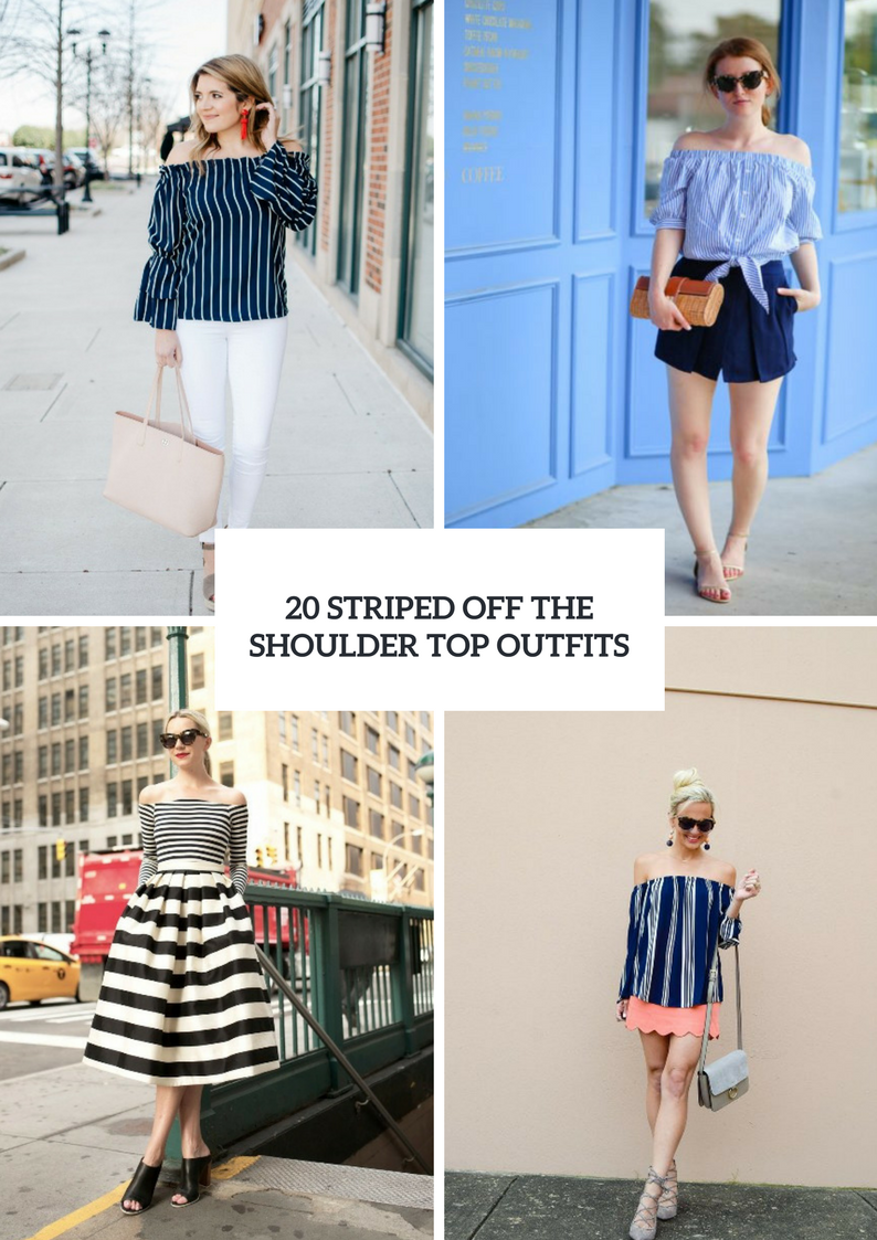 Outfits With Striped Off The Shoulder Tops