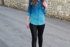 With black leggings and suede ankle boots