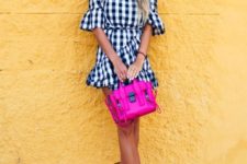summer look with a checked dress