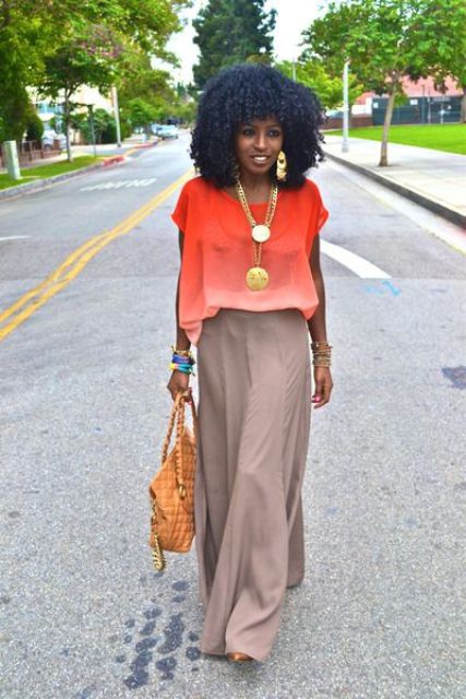 With maxi skirt and bag