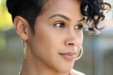 a black long curly pixie cut is a charming idea wiht a lot of edge, make sure that the length works with your natural curl pattern