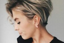 a cool long pixie with blonde balayage and a darker root is a very stylish and chic idea to rock