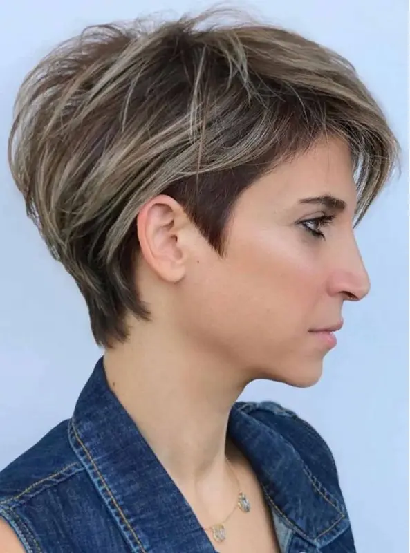 a long layered pixie adds  just enough volume to keep the hair from falling flat, and the long bang effect leads to a stylish flair without seeming too plain