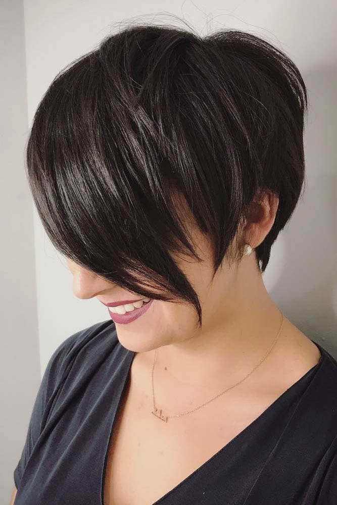 an asymmetrical pixie cut with long bangs is flattering for square faces or girls with paointed eyebrows