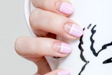 08 a colorful minimalist manicure with a negative space, white and pink touches
