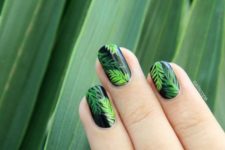 15 palm tree nails in black and green for a bold statement