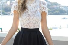 With black skater skirt and wide brim hat