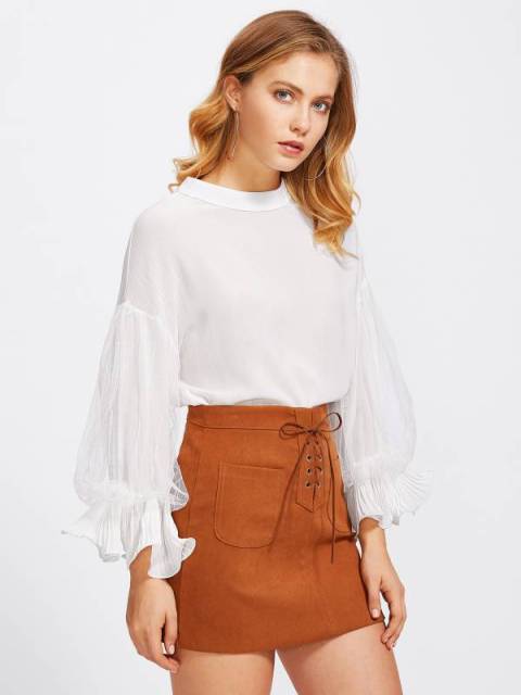 With brown suede skirt